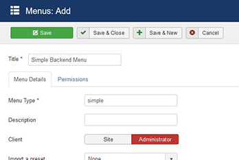 Simple Admin Menu in Joomla backend