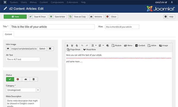 d2content article edit tinymce